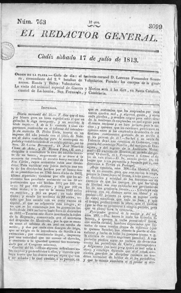 Miniatura de Redactor General del sábado 17 de julio de 1813