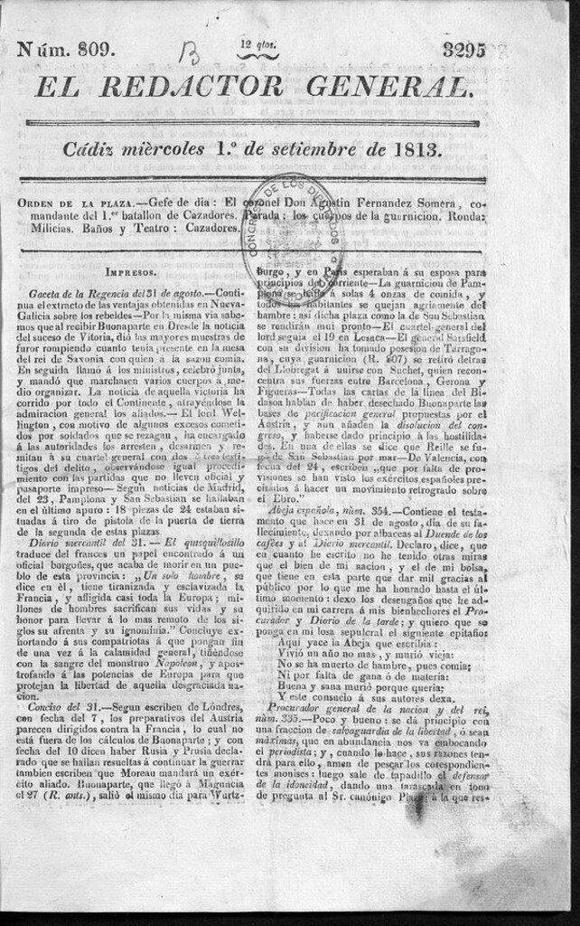 Miniatura de Redactor General del miércoles 1 de septiembre de 1813