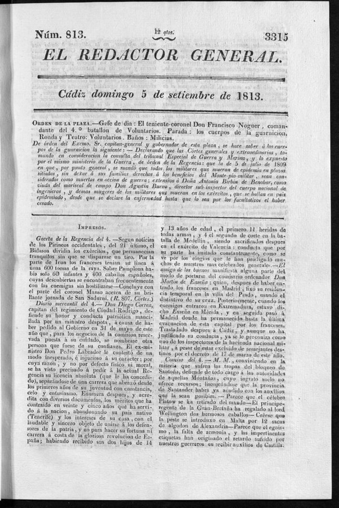 Miniatura de Redactor General del domingo 5 de septiembre de 1813