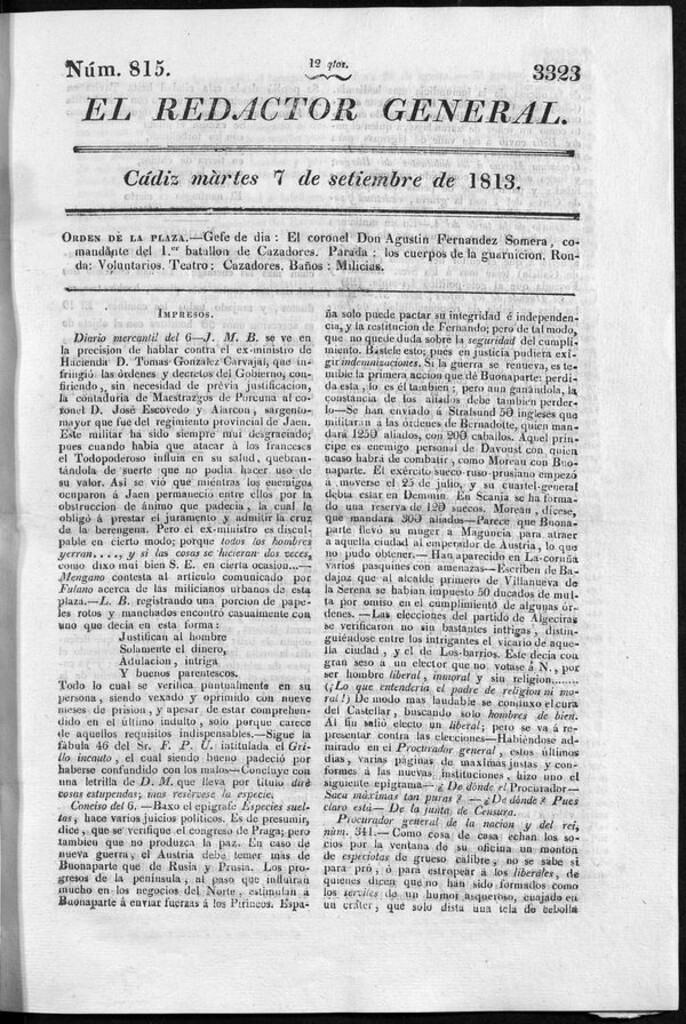 Miniatura de Redactor General del martes 7 de septiembre de 1813