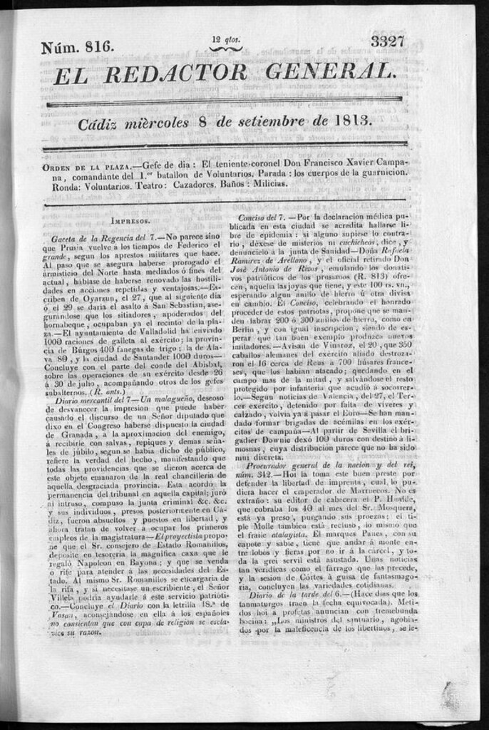 Miniatura de Redactor General del miércoles 8 de septiembre de 1813
