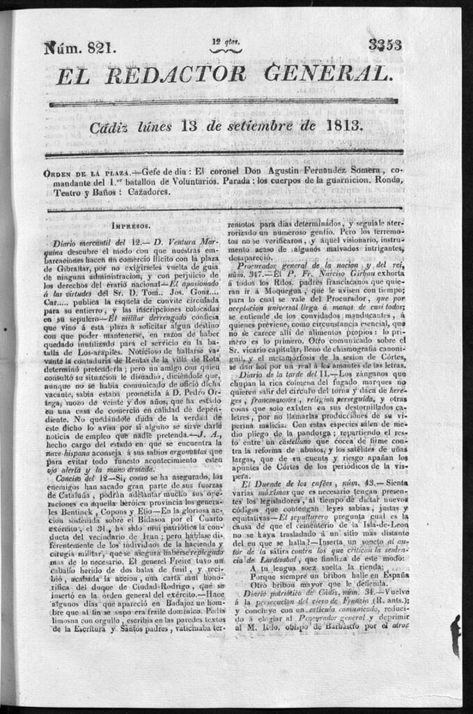 Miniatura de Redactor General del lunes 13 de septiembre de 1813