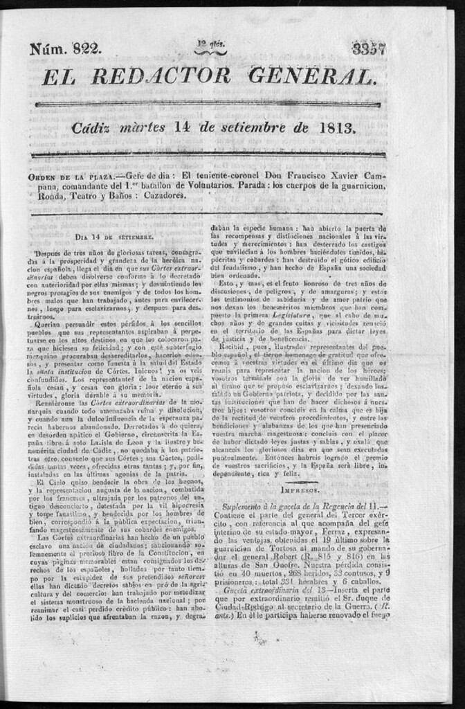 Miniatura de Redactor General del martes 14 de septiembre de 1813