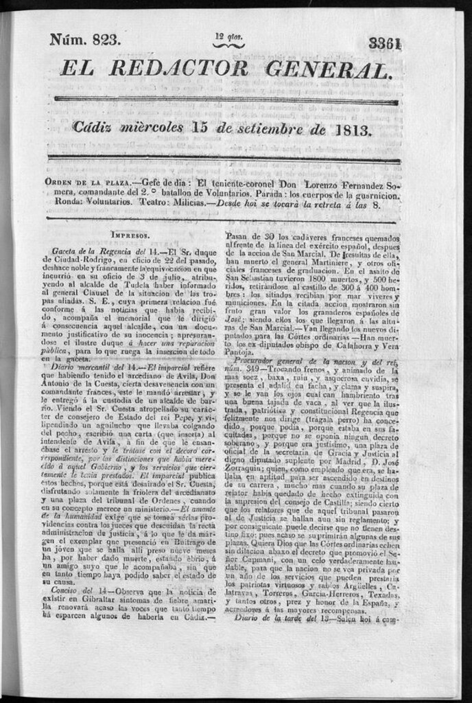 Miniatura de Redactor General del miércoles 15 de septiembre de 1813