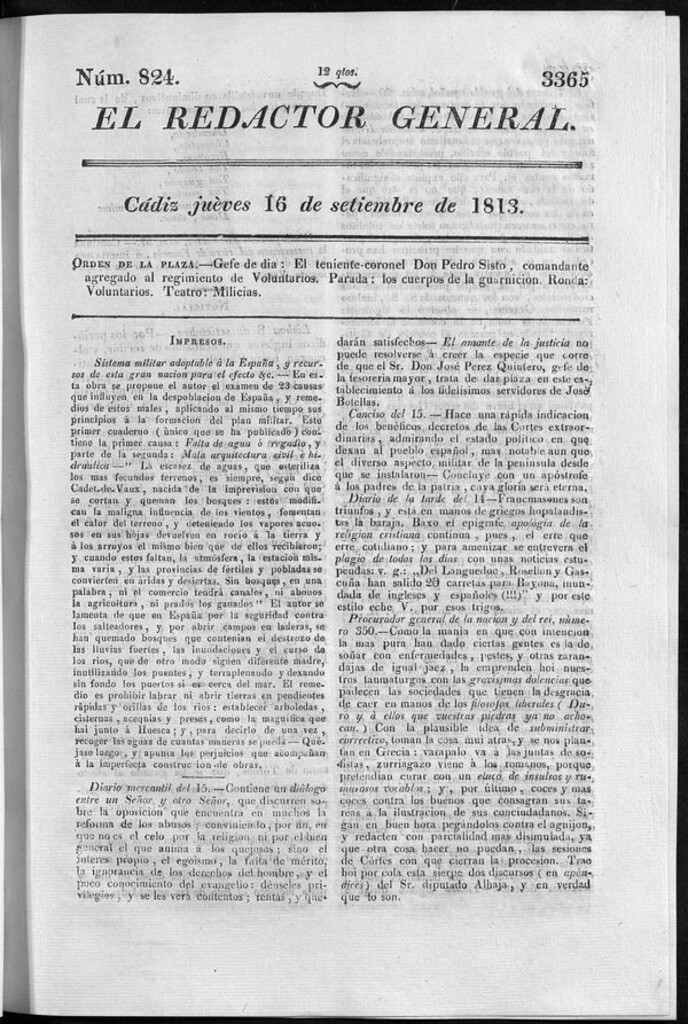 Miniatura de Redactor General del jueves 16 de septiembre de 1813