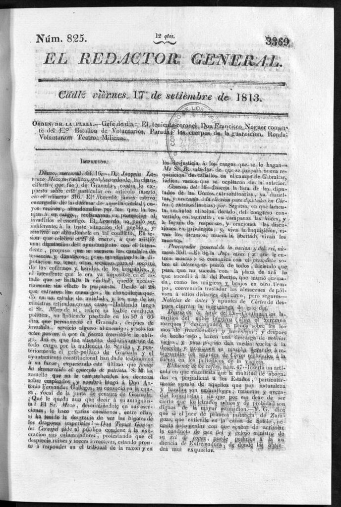 Miniatura de Redactor General del viernes 17 de septiembre de 1813