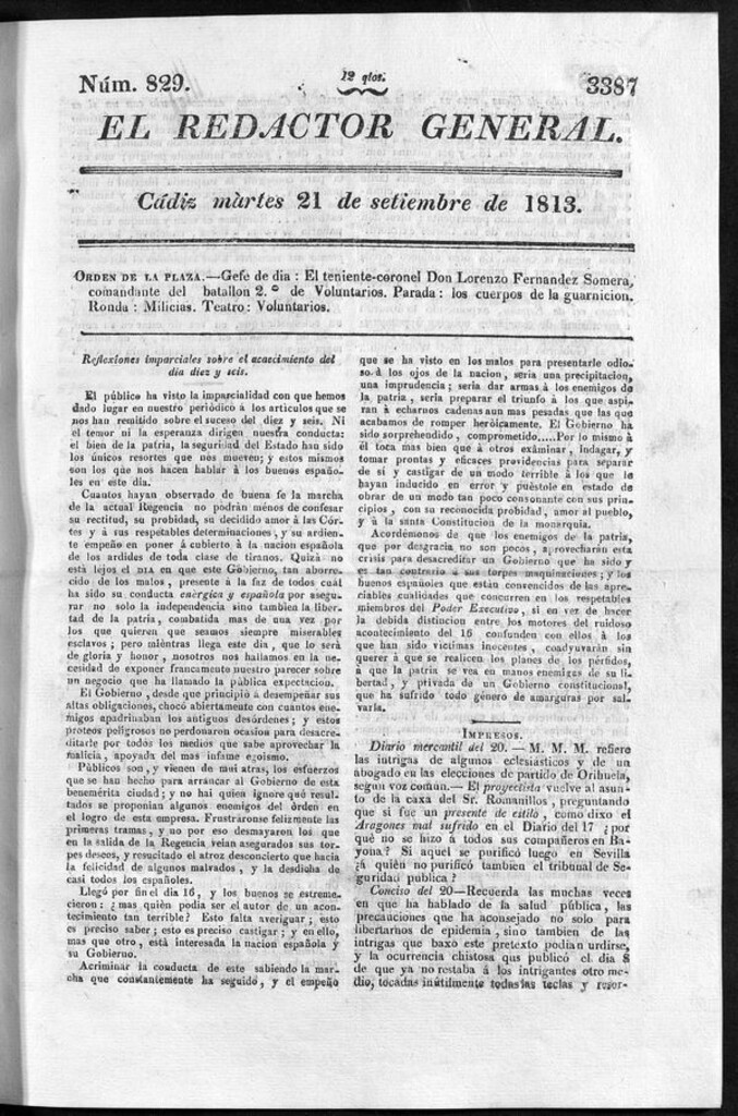 Miniatura de Redactor General del martes 21 de septiembre de 1813