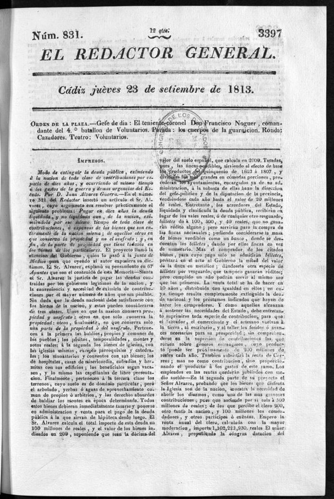 Miniatura de Redactor General del jueves 23 de septiembre de 1813
