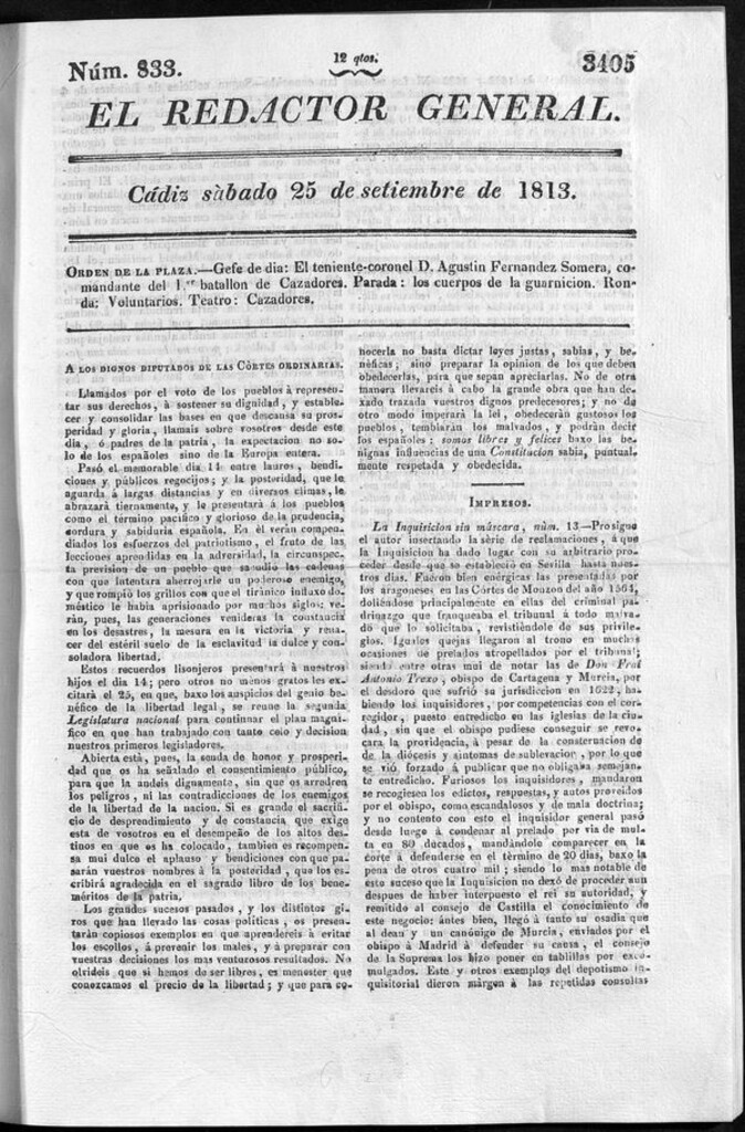Miniatura de Redactor General del sábado 25 de septiembre de 1813