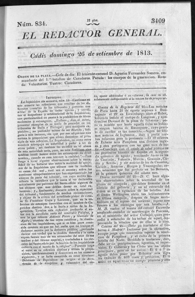 Miniatura de Redactor General del domingo 26 de septiembre de 1813