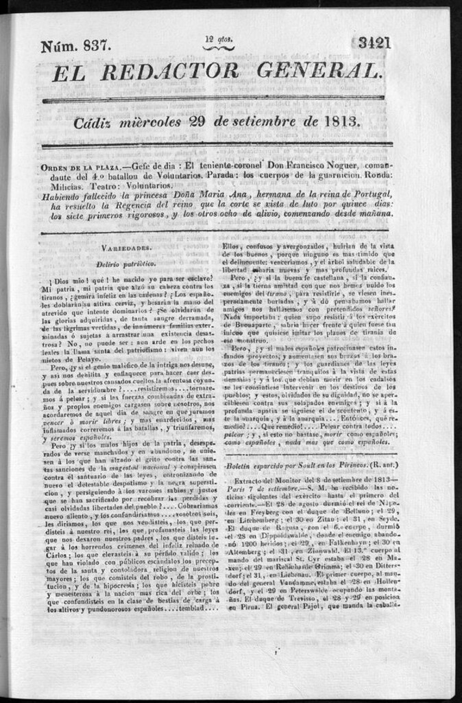 Miniatura de Redactor General del miércoles 29 de septiembre de 1813