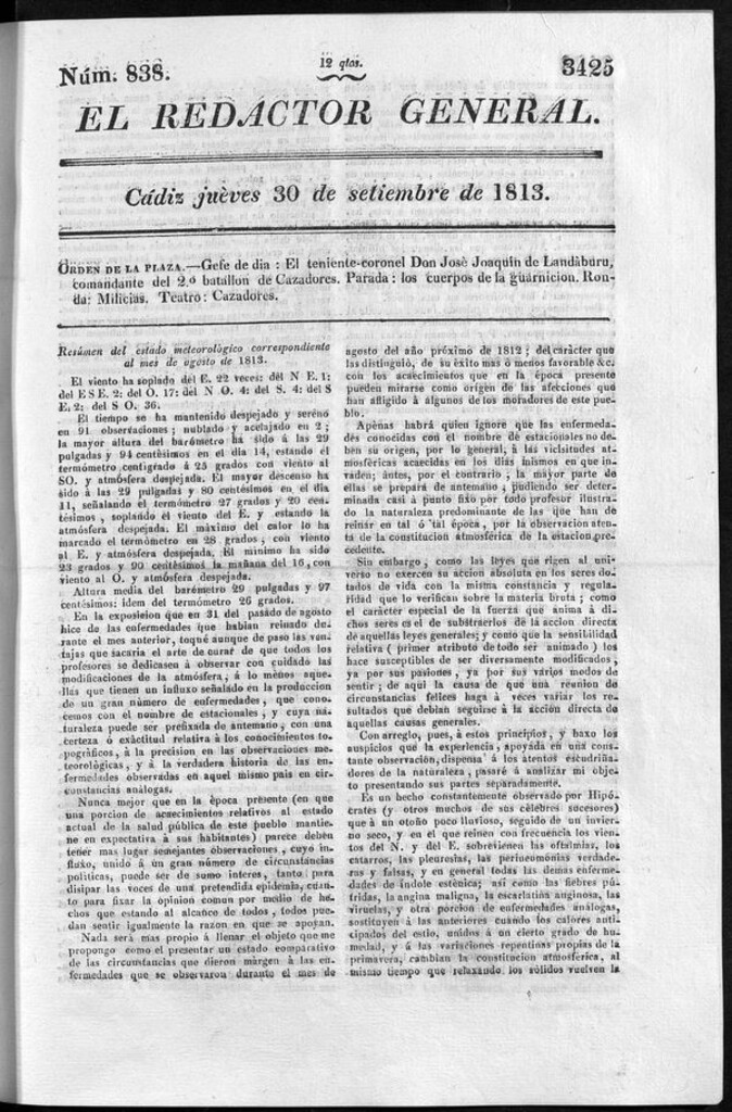 Miniatura de Redactor General del jueves 30 de septiembre de 1813