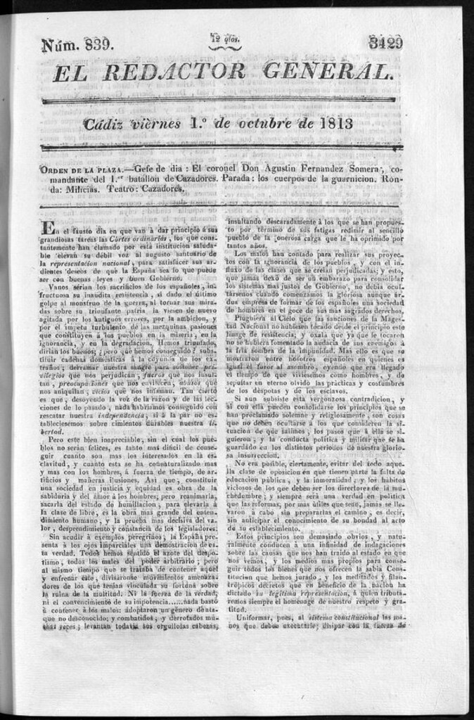 Miniatura de Redactor General del viernes 1 de octubre de 1813