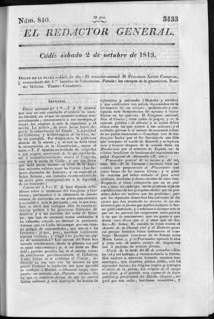 Miniatura de Redactor General del sábado 2 de octubre de 1813