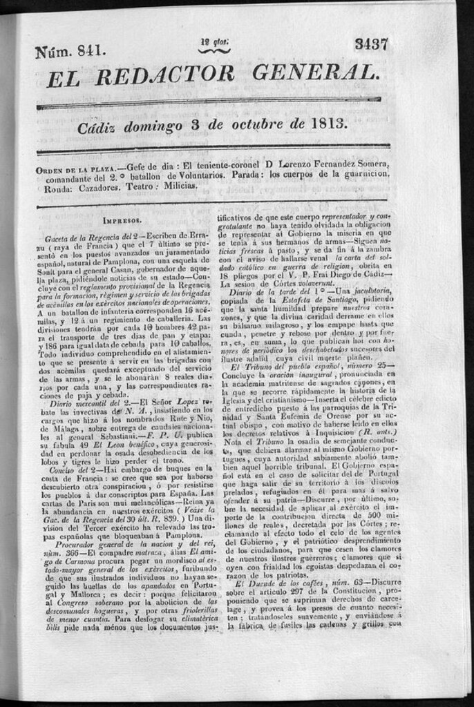 Miniatura de Redactor General del domingo 3 de octubre de 1813