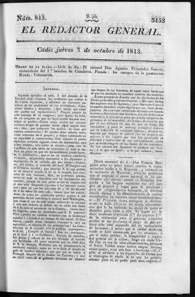 Miniatura de Redactor General del jueves 7 de octubre de 1813