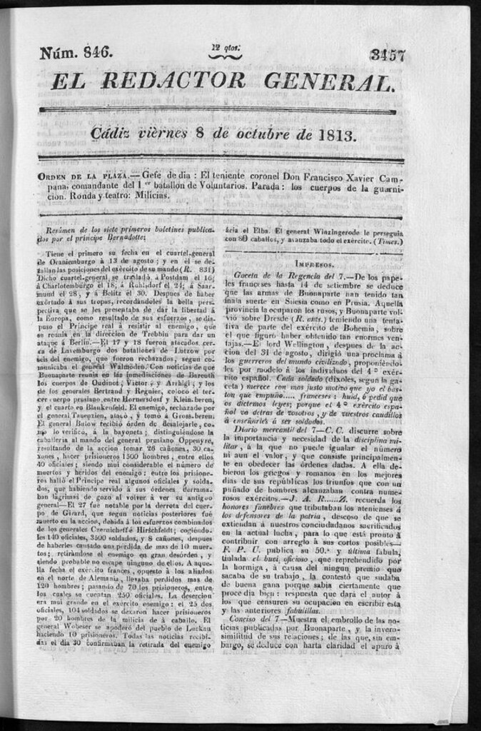 Miniatura de Redactor General del viernes 8 de octubre de 1813