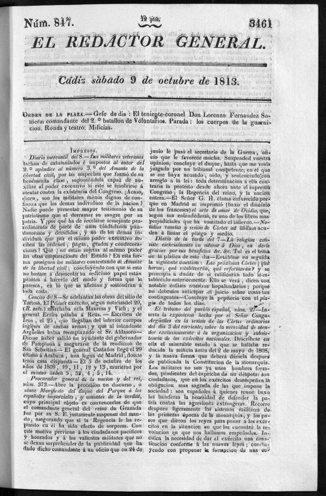 Miniatura de Redactor General del sábado 9 de octubre de 1813