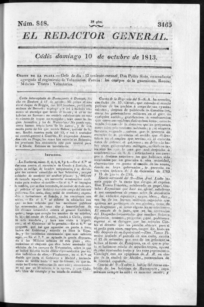 Miniatura de Redactor General del domingo 10 de octubre de 1813