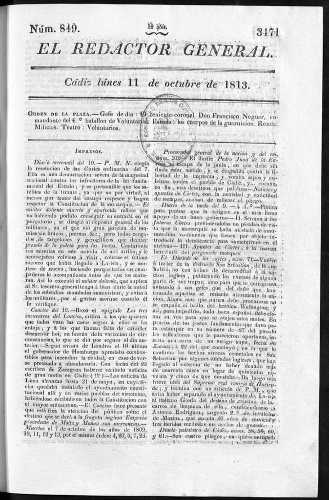Miniatura de Redactor General del lunes 11 de octubre de 1813