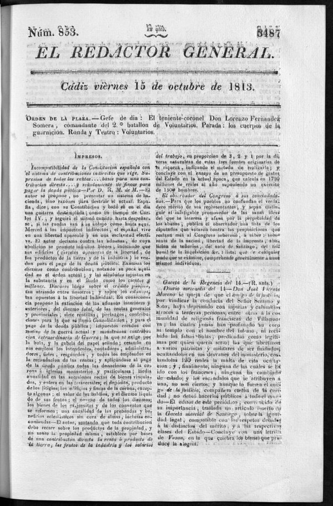 Miniatura de Redactor General del viernes 15 de octubre de 1813