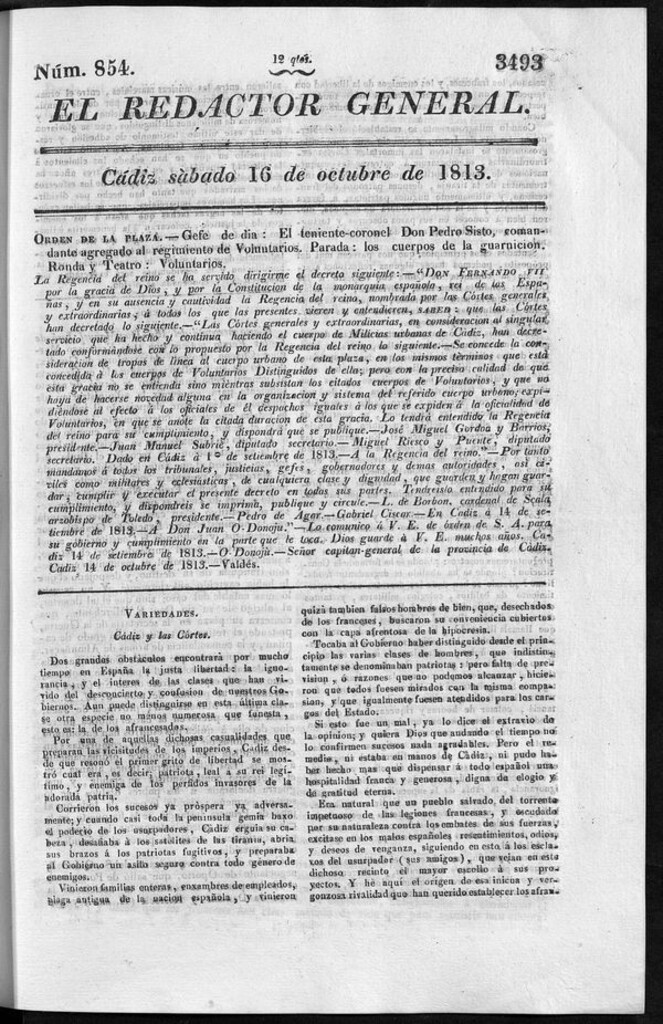 Miniatura de Redactor General del sábado 16 de octubre de 1813
