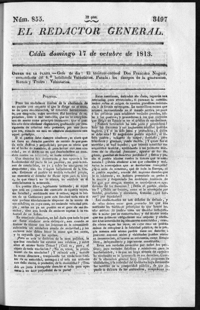 Miniatura de Redactor General del domingo 17 de octubre de 1813