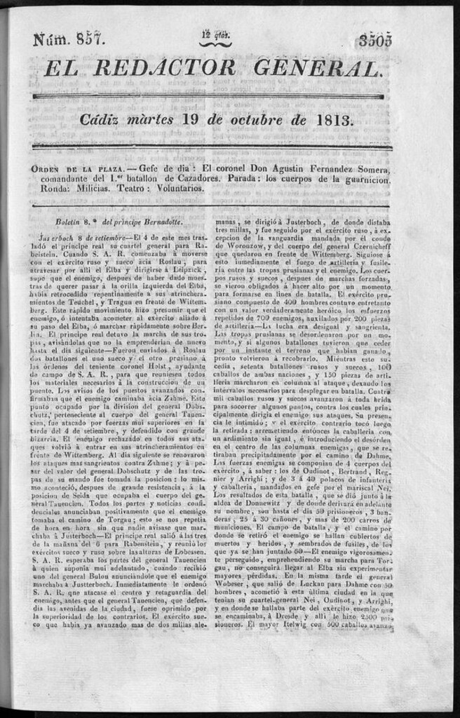 Miniatura de Redactor General del martes 19 de octubre de 1813