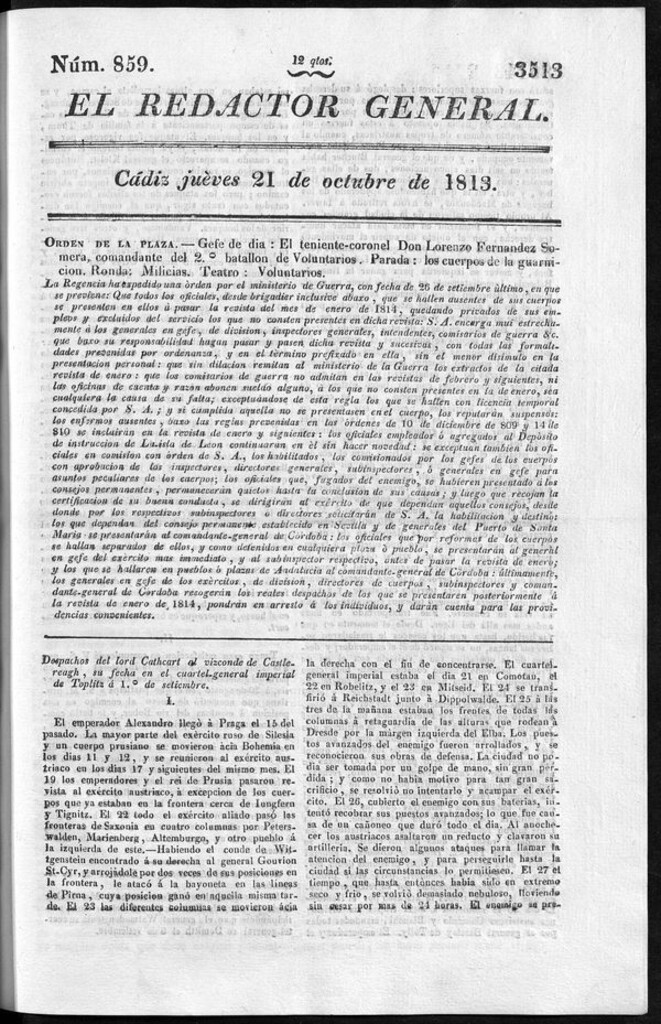 Miniatura de Redactor General del jueves 21 de octubre de 1813