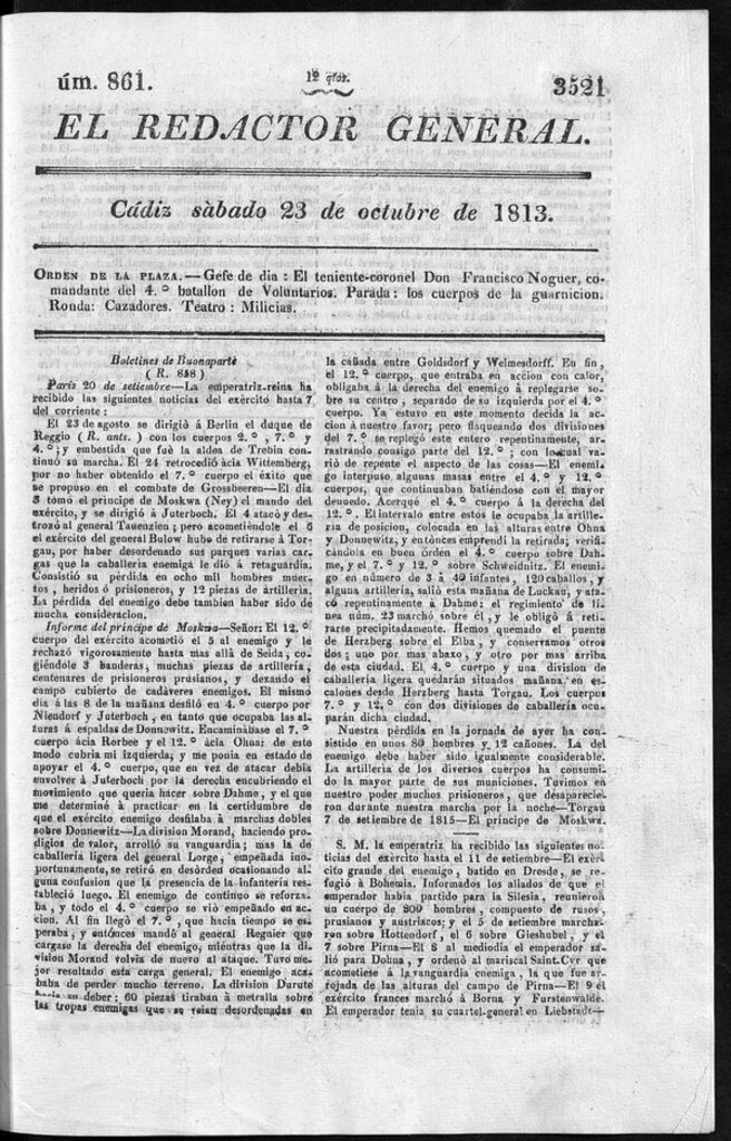 Miniatura de Redactor General del sábado 23 de octubre de 1813