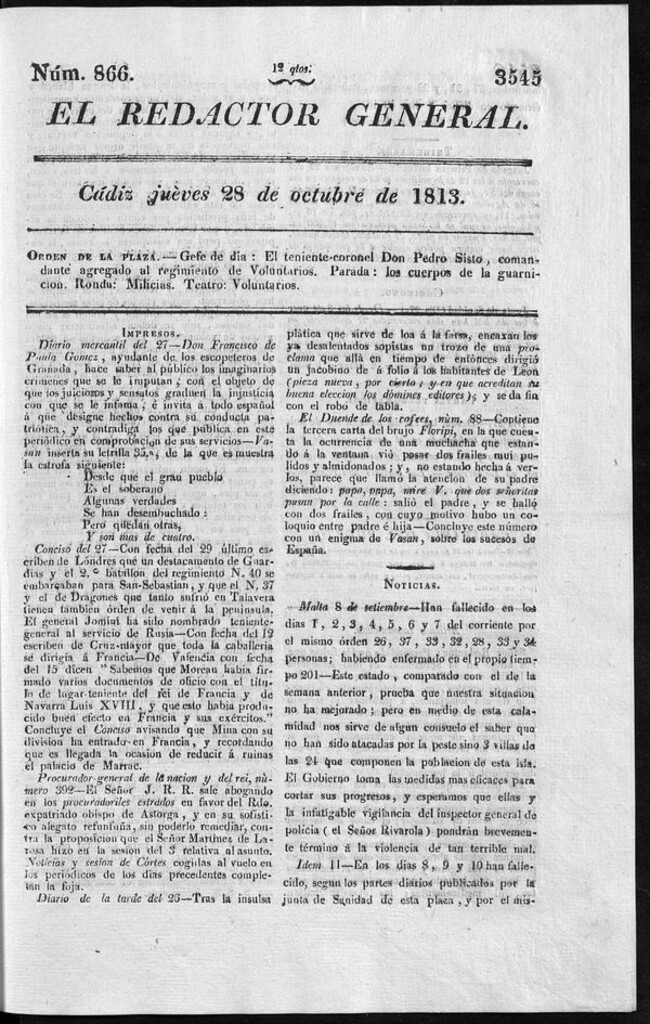 Miniatura de Redactor General del jueves 28 de octubre de 1813