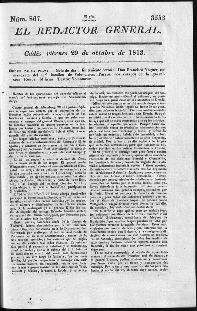 Miniatura de Redactor General del viernes 29 de octubre de 1813