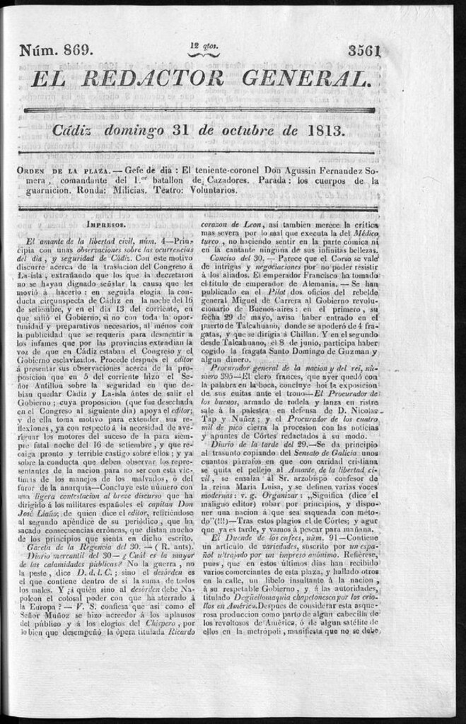 Miniatura de Redactor General del domingo 31 de octubre de 1813