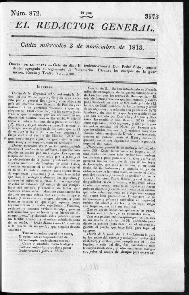 Miniatura de Redactor General del miércoles 3 de noviembre de 1813