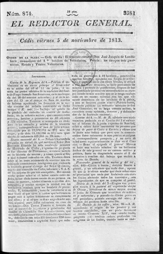 Miniatura de Redactor General del viernes 5 de noviembre de 1813