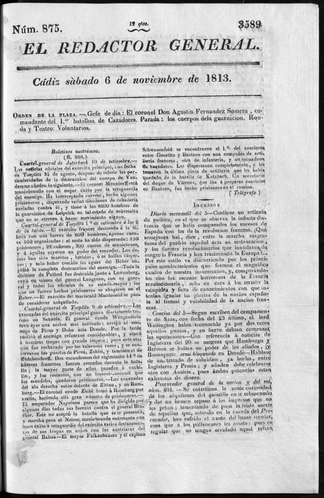Miniatura de Redactor General del sábado 6 de noviembre de 1813