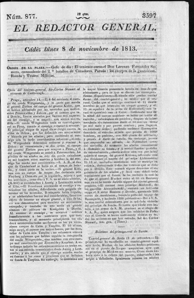 Miniatura de Redactor General del lunes 8 de noviembre de 1813