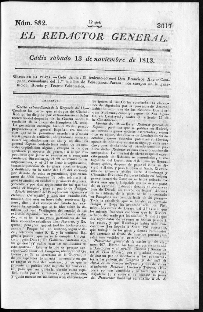 Miniatura de Redactor General del sábado 13 de noviembre de 1813