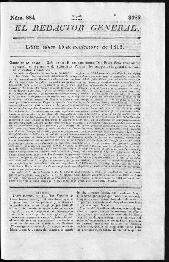 Miniatura de Redactor General del lunes 15 de noviembre de 1813