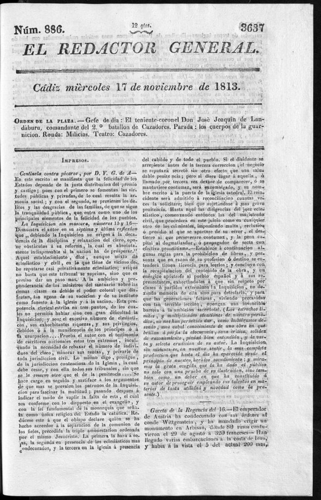 Miniatura de Redactor General del miércoles 17 de noviembre de 1813