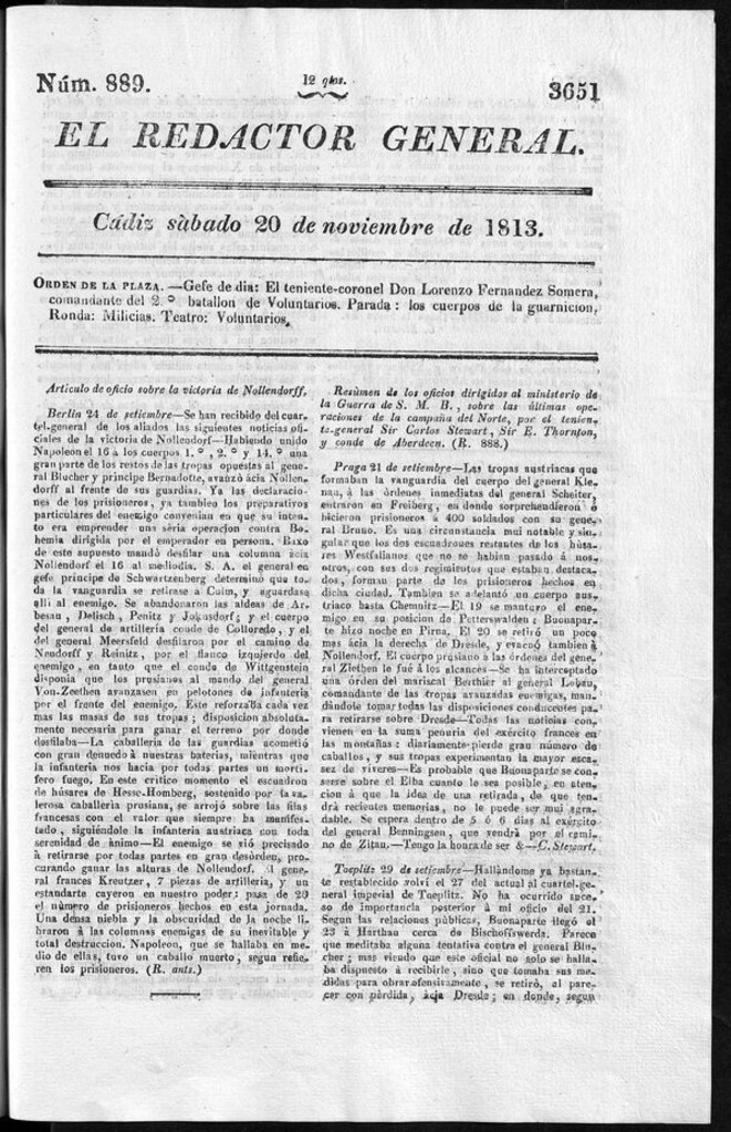 Miniatura de Redactor General del sábado 20 de noviembre de 1813