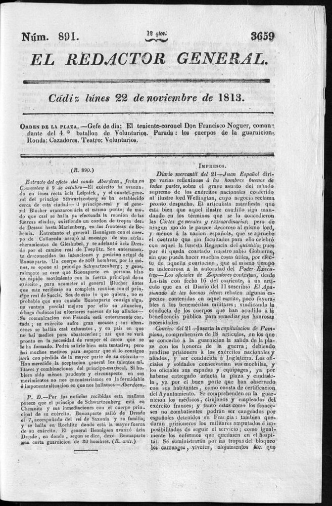 Miniatura de Redactor General del lunes 22 de noviembre de 1813