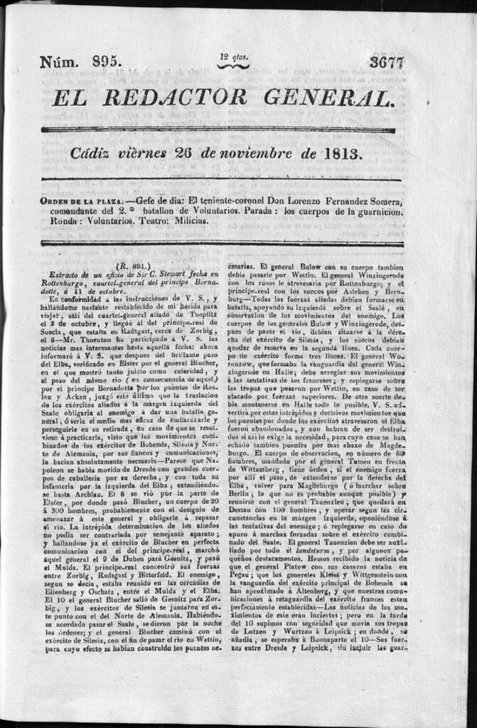Miniatura de Redactor General del viernes 26 de noviembre de 1813