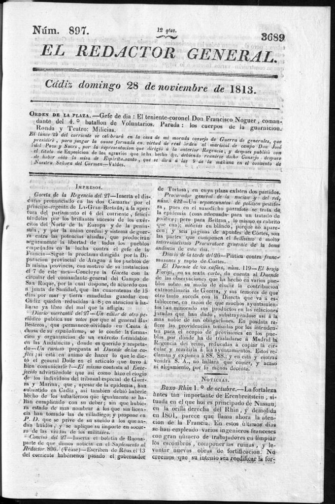 Miniatura de Redactor General del domingo 28 de noviembre de 1813