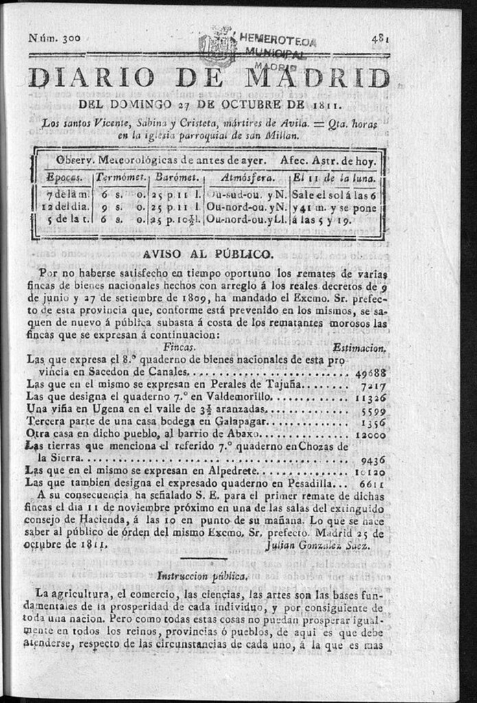 Miniatura de Diario de Madrid del domingo 27 de Octubre de 1811