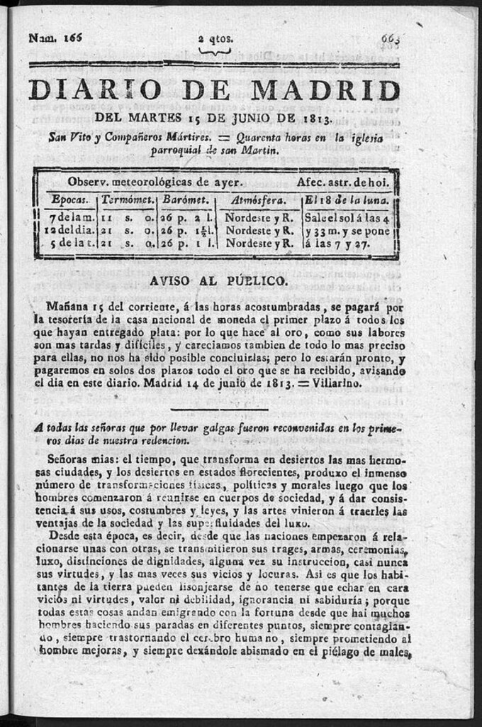 Miniatura de Diario de Madrid del Martes 15 de Junio de 1813