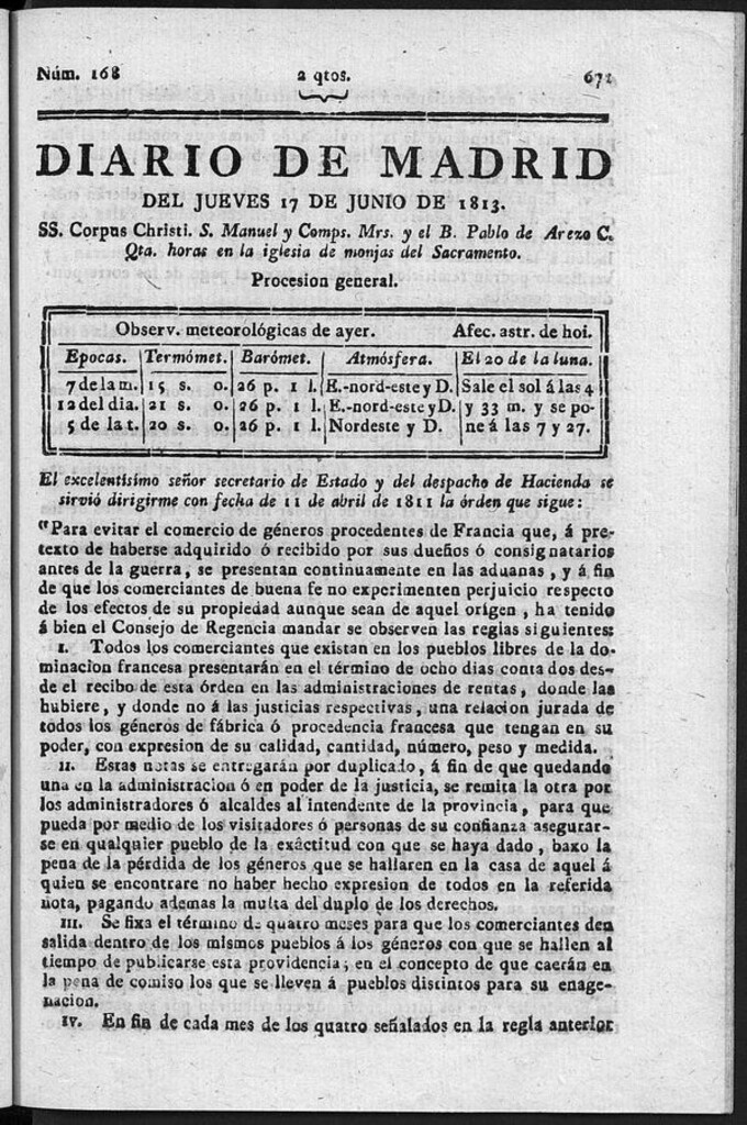 Miniatura de Diario de Madrid del Jueves 17 de Junio de 1813