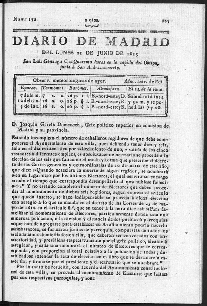 Miniatura de Diario de Madrid del Lunes 21 de Junio de 1813