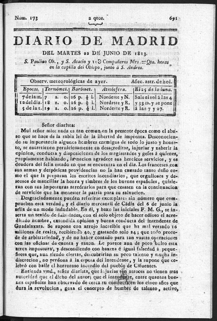 Miniatura de Diario de Madrid del Martes 22 de Junio de 1813