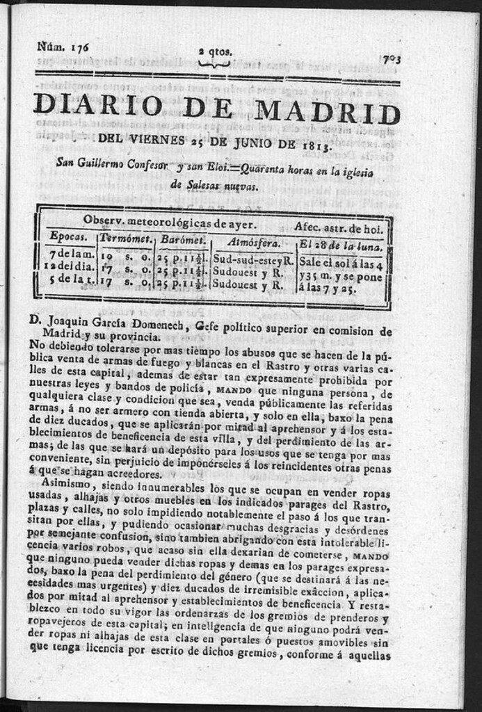 Miniatura de Diario de Madrid del Viernes 25 de Junio de 1813